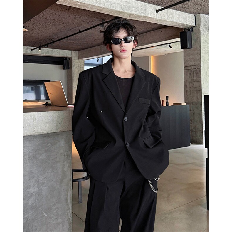 韩版休闲西装套装外套高级痞帅宽松韩版自带垫肩西服外套套装，男装西服，电商B319
