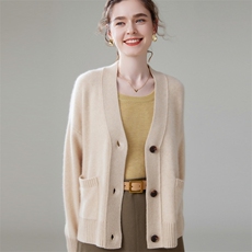 2025年秋季新款大V领针织女士羊绒开衫时尚休闲通勤百搭，女装羊绒衫，珍丝贝尔