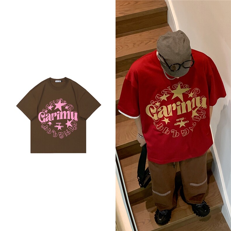 短袖美式复古字母印花T恤打底衫G014-P40控58图片