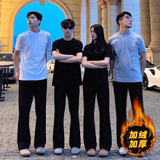 黑色微喇西裤男加长版高个子加绒加厚西装裤子美式直筒显瘦弯刀裤，男装西服套装，星座302B
