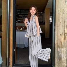 休闲气质条纹背心阔腿裤套装女夏2025新款两件套爆款高级感超好看，女装套装/套裙，浙宝276（原081）