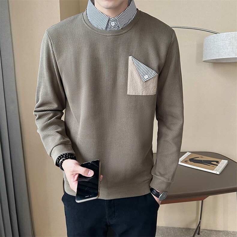 店主风~抖音假两件衬衫领卫衣W019/P75,男装卫衣,电商B331