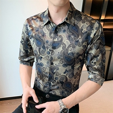 CS991-P48夏季时尚男士衬衣七分袖碎花衬衣中袖衬衫，男装衬衫，星座507A（原星座306B-2）