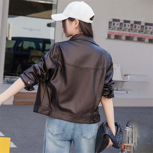 BAO欧货翻领PU皮衣外套女2025新款春秋短款超好看机车服水洗夹克图片