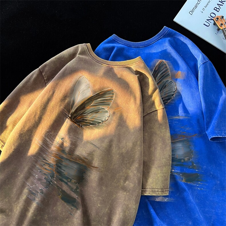 潮牌宽松短袖t恤蜡染美式复古高街水洗做旧517A-2-SX262-P38,男装T恤,星座517A-2