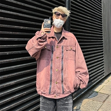 港风美式复古水洗做旧拉链设计感拼接翻领牛仔夹克男JK1398-P88，男装夹克，星座313A(原308A-2)