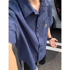 腊肠狗刺绣短袖衬衫男夏季薄款肌理感泡泡纱高级感潮流半袖衬衣服，男装T恤，星座1116A（原606A-3）