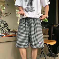 格子短裤男夏季新款ins潮牌港风宽松休闲五分裤百搭中裤AK66-p25，男装休闲裤，星座1008