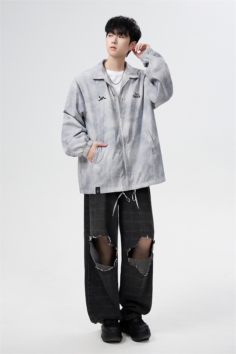 cleanfit扎染刺绣外套男春秋季美式复古高级感痞帅棒球服翻领夹克,男装夹克,电商B225