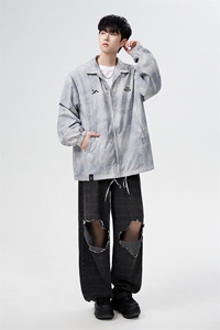 cleanfit扎染刺绣外套男春秋季美式复古高级感痞帅棒球服翻领夹克图片