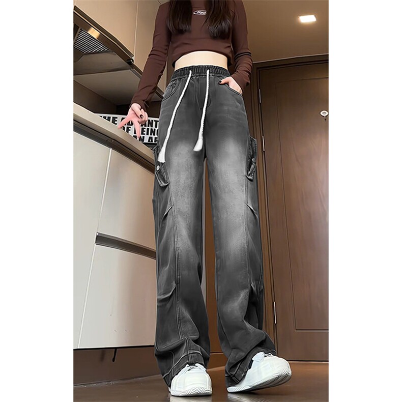 特批P40无差价春季褶皱水洗工装牛仔裤中性设计感时尚阔腿裤N9053，男装牛仔裤，电商A001