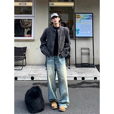 JK8654LL-P80美式复古牛仔外套男高级感痞帅夹克，男装工装外套，星座1007（原301D）