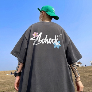 抖音得物二开现货供应220克夏装重磅美式高街宽松短袖t恤MT80图片