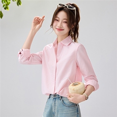 2026春夏新款粉色条纹衬衫女宽松显瘦百搭长袖衬衣叠穿内搭通勤，女装衬衫，艾米