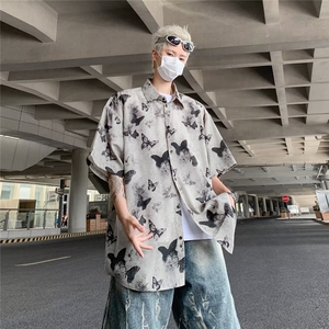 夏季薄款度假风印花衬衫短袖男港风宽松垂坠感冰丝免烫衬CS45-P32图片