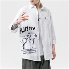 2021夏季新款无影墙日系大码男猫咪印花宽松七分袖衬衫C3005-P45,男装衬衫,电商A001