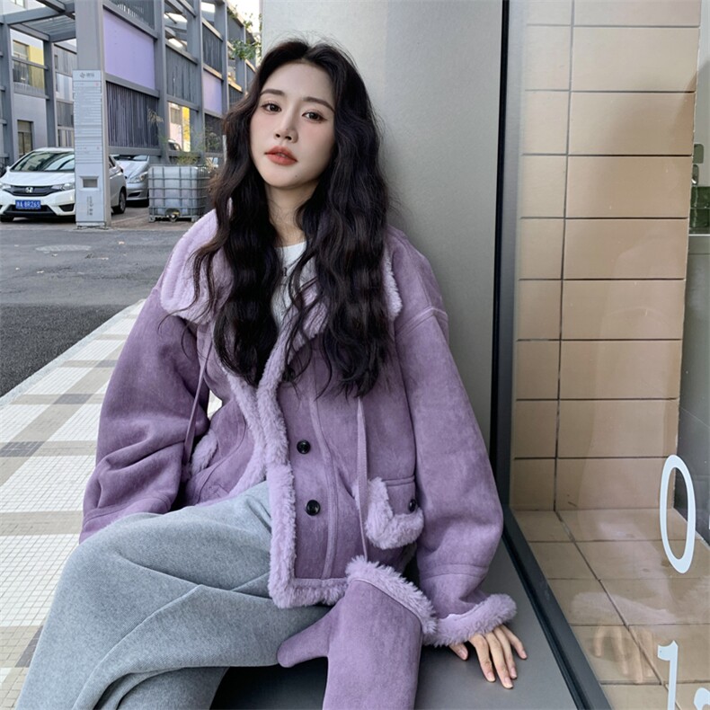现货加厚麂皮绒皮毛一体附带手套2C229-81218-P229-K418,女装短外套,2C229