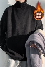 冬款大码纯色百搭bf加绒加厚毛衣男套头高领针织衫MY102J加绒-P60，男装针织衫/毛衣，电商A001