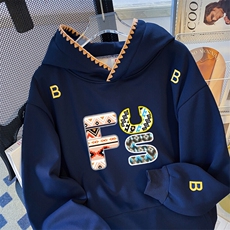 EE144-P65华棉复天鹅绒特大码300斤冬季加绒加厚双层帽刺绣卫衣，男装卫衣，星座911-3