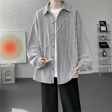 8XL-M鱼骨纹小香风衬衫男生春秋衬衣宽松慵懒垂感外套CS29009P45，男装衬衫，电商B312