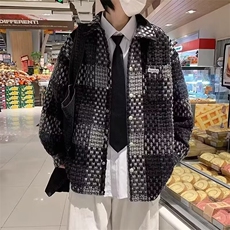 编织格子小香风外套男秋冬胖子大码宽松高级感炸街男装轻熟风夹克，男装夹克，电商B323A