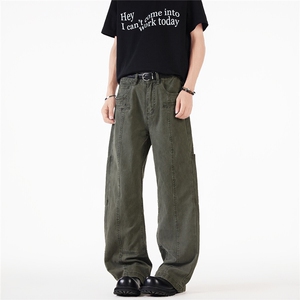 新款美式复古水洗工装裤男女潮牌堆积感宽松阔腿裤男女N10155-p65图片