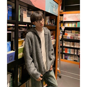 网图 秋冬新款连帽毛衣男开衫复古套头针织衫慵懒风外套-A2311P72图片