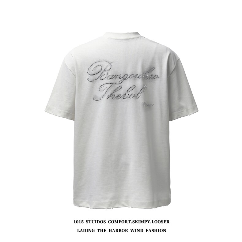 2026夏季新款宽松oversize潮牌烫钻字母圆领短袖T恤1015-T610-P65，男装T恤，四季星座1015