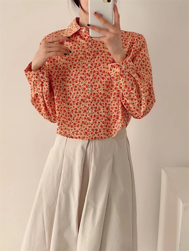 复古印花短款衬衫，女装衬衫，FMV