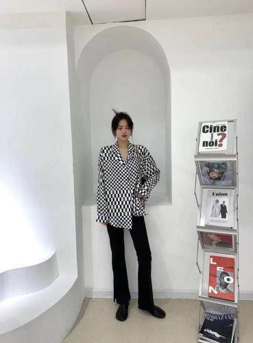 秋季新款棋盘格长袖衬衫，女装衬衫，邱小姐