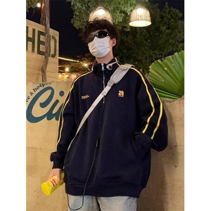 春秋日系复古拼接立领休闲卫衣男女生宽松套头工装上衣 W117图片