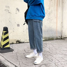 秋季港风新款牛仔裤男精品简约百搭直筒小脚休闲九分裤N/，男装牛仔裤，电商D202