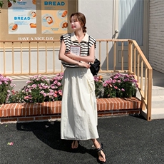 韩系休闲减龄穿搭一整套2025夏季新款超好看条纹背心半身裙两件套，女装套装/套裙，慧尚2-185
