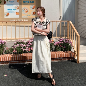 韩系休闲减龄穿搭一整套2025夏季新款超好看条纹背心半身裙两件套图片
