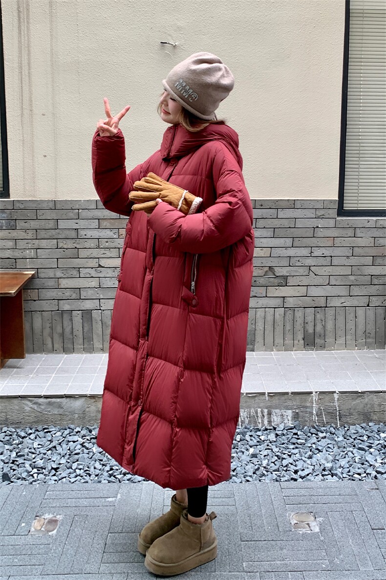 红色羽绒棉服过膝长款加厚2025新款冬季高级感中戏棉衣棉袄外套,女装羽绒服,欣美人