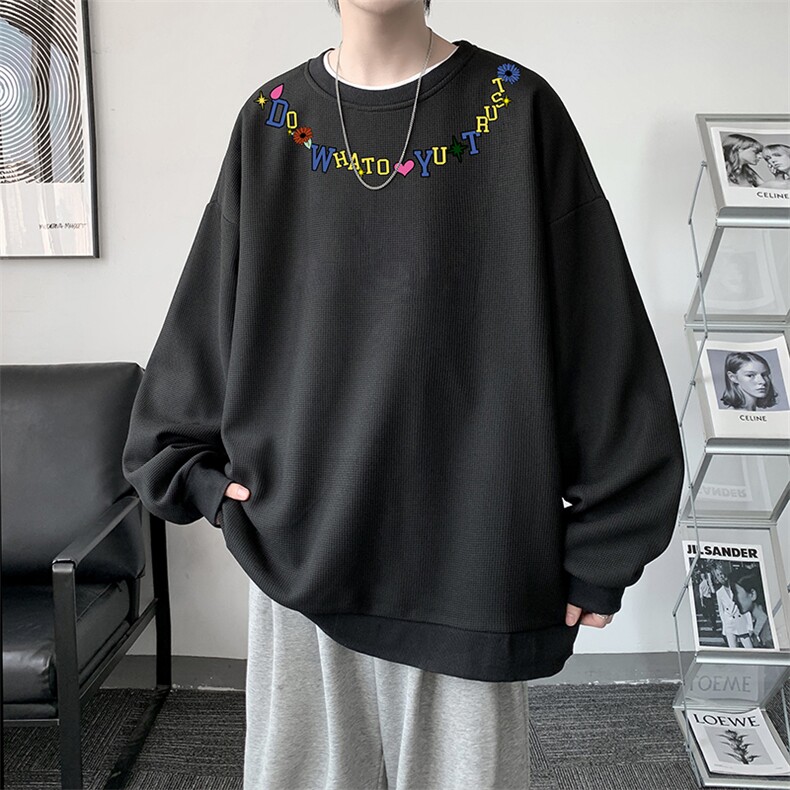 5XL华夫格卫衣男大码胖子圆领长袖t恤HW76381-P30加绒款-P40,男装卫衣,电商A040