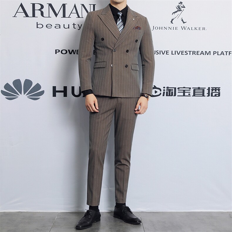 2025新款男士条纹双排扣潮款休闲西服2202-P235,男装西服,星座311B