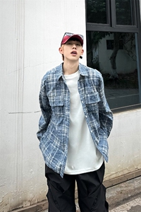 秋季新款港风日系复古扎染印花原版纯棉面料长袖衬衫男 ZC764-P45图片