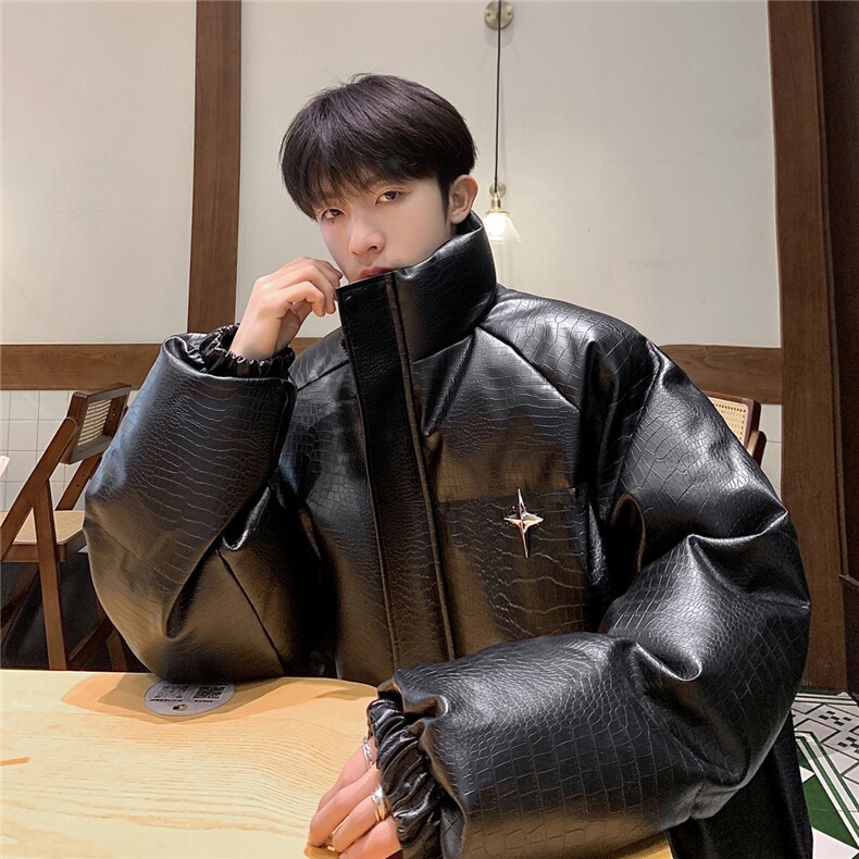 港风鳄鱼纹可拆卸四芒星胸针设计潮流休闲棉衣男MY77733P128控168，男装棉衣，星座227-7