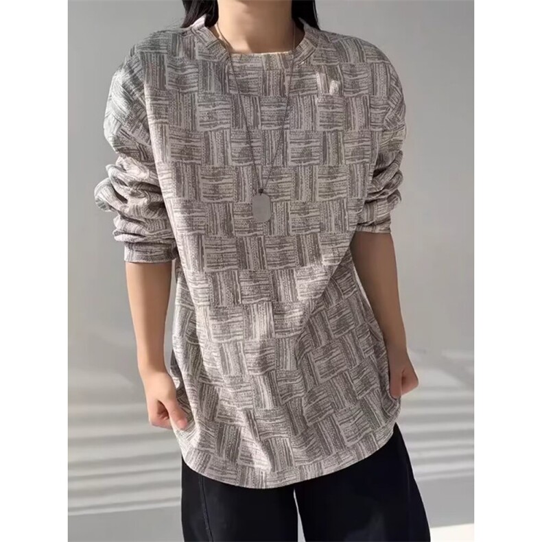 扎染格纹长袖t恤男女春秋重磅正肩圆领卫衣内搭打底衫W191,男装T恤,星座1116A（原606A-3）
