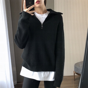 翻领拉链毛衣女慵懒风气质百搭款休闲显瘦针织衫图片