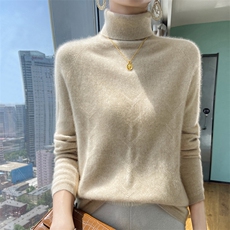 高翻领高级感山羊绒衫女纯色加厚针织毛衣羊毛衫宽松套头打底上衣，女装羊毛衫，百越羊绒