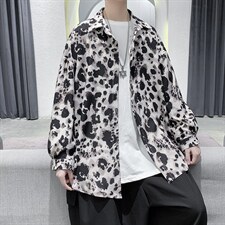 现货男装秋裤豹纹宽松潮流长袖衬衫上衣D201-DM113-P45，男装衬衫，电商D321-1