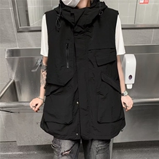 工装马甲男秋季美式潮牌户外机能多口袋潮流百搭外穿休闲连帽外套，男装工装外套，星座1013