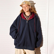 抖音得物二开美式高街重磅结构双层撞色连帽卫衣开衫外套W116，男装卫衣，电商A486