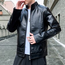秋冬新款男皮夹克新潮休闲PU皮衣男装修身男士皮外套9912-P65，男装皮衣，电商A128