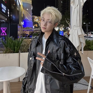 机能工装皮衣外套男秋季炸街机车服春秋款设计感小众夹克W188/P88图片