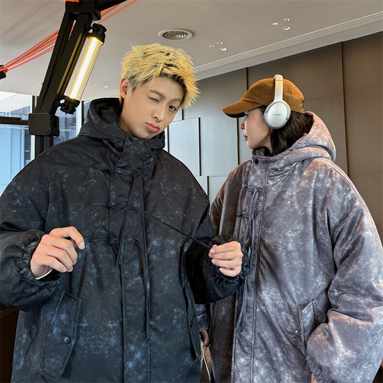 情侣款连帽棉衣棉服加绒加厚新中式盘扣面包服棉袄外套G1616-P95,男装棉衣,星座207
