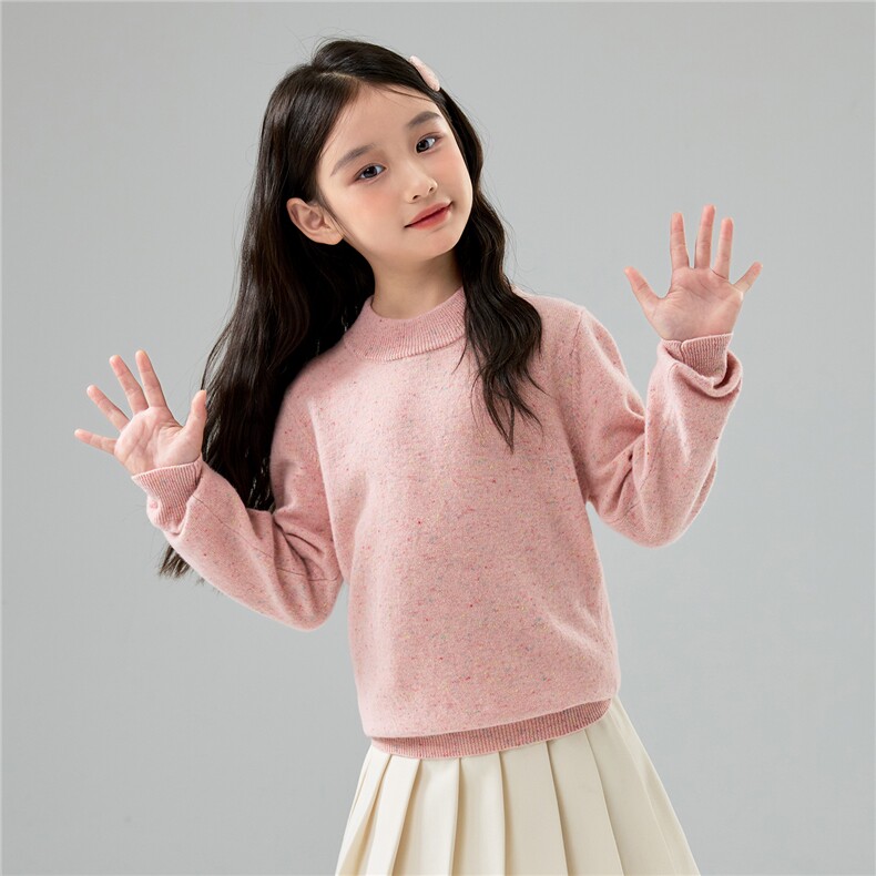 秋冬新款彩点纱儿童羊毛衫男童套头打底上衣女童圆领羊绒针织毛衣,童装毛衣,初丹羊绒童装