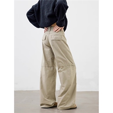 美式复古阔腿弯刀裤女2025年新款设计感卡其色高腰直筒拖地牛仔裤，男装牛仔裤，星座506A